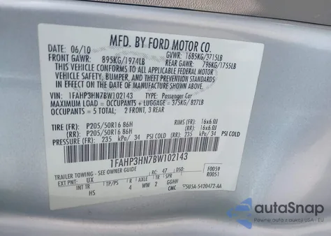 2011 Ford Focus Sel z USA, uszkodzony, nr VIN 1FAHP3HN7BW102143